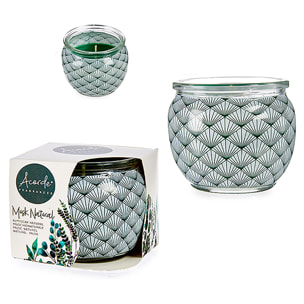 Candela profumata in barattolo di vetro profumo di muschio.