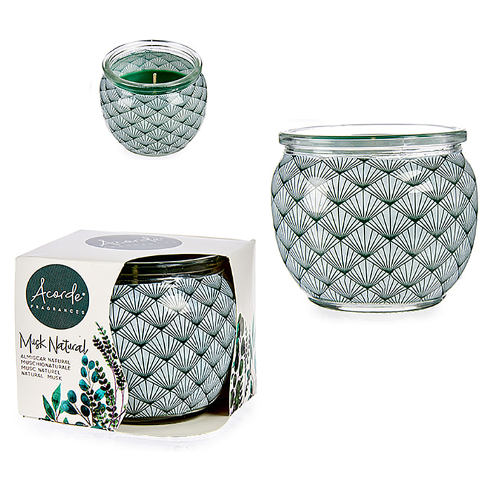 Candela profumata in barattolo di vetro profumo di muschio.