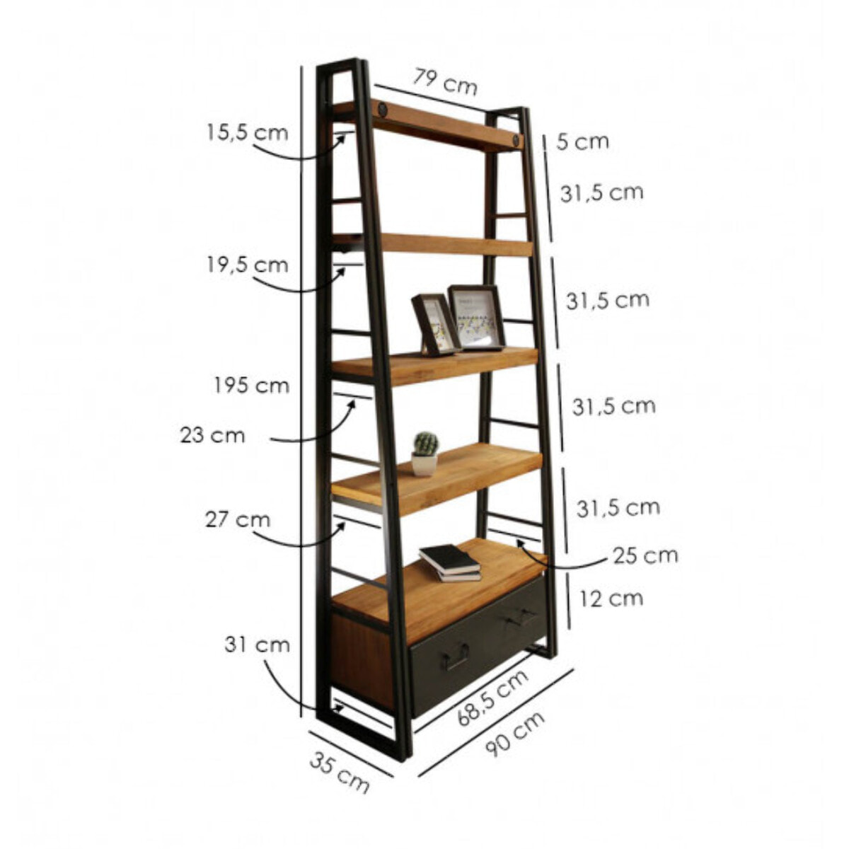 Étagère bibliothèque en bois et métal style industriel H.195cm - ATELIER