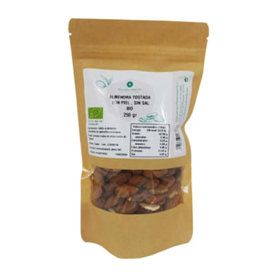 PLANETA HUERTO | Almendra Tostada con Piel Sin Sal Ecológica – Deliciosa y Saludable, Ideal para Snacks y Recetas, Envase de 250 g