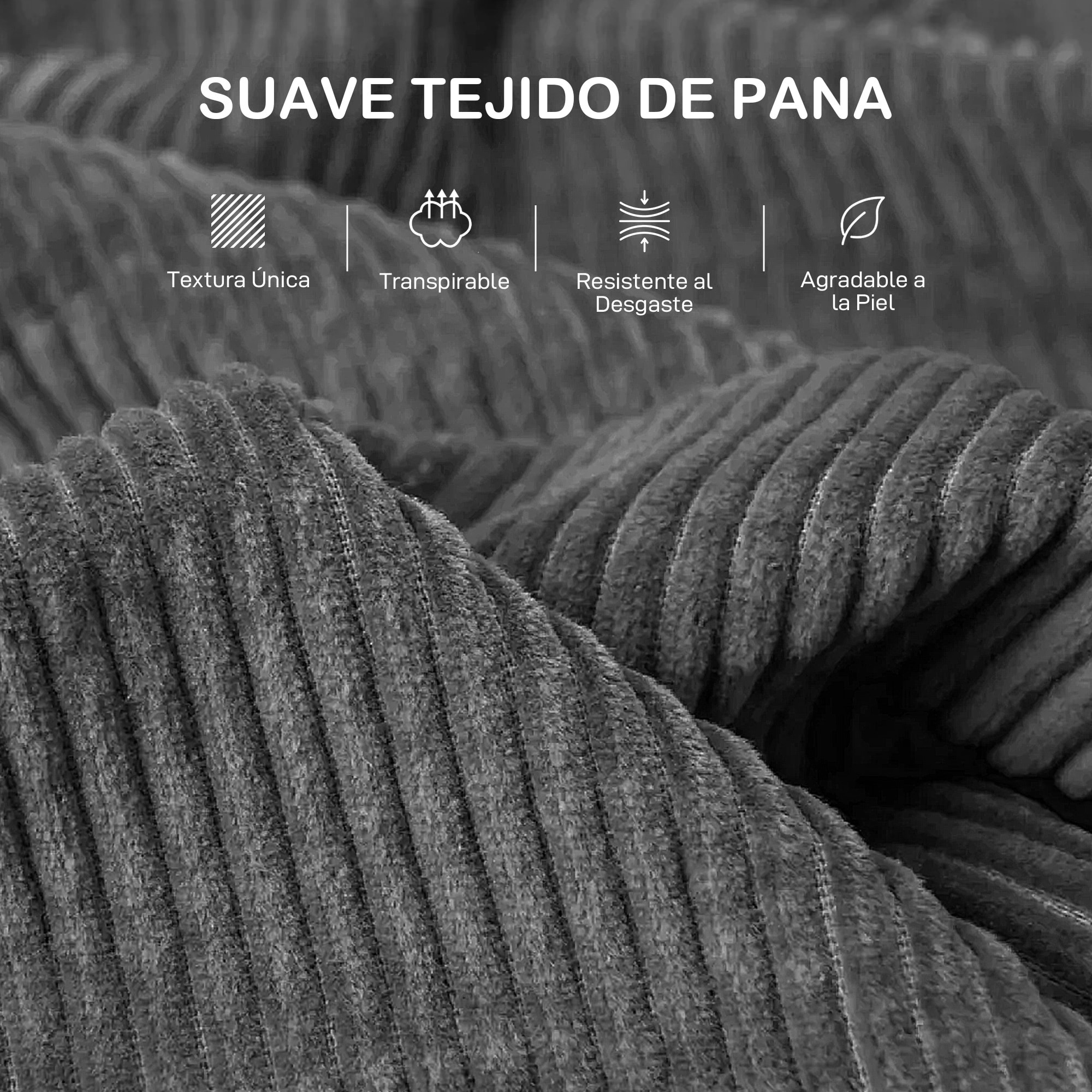 Sofá de 3 Plazas Sofá de Salón 212x80x88 cm Tapizado en Pana con 2 Almohadas Reposabrazos y Cojín de Muelles Diseño Moderno para Sala de Estar Dormitorio Gris Oscuro