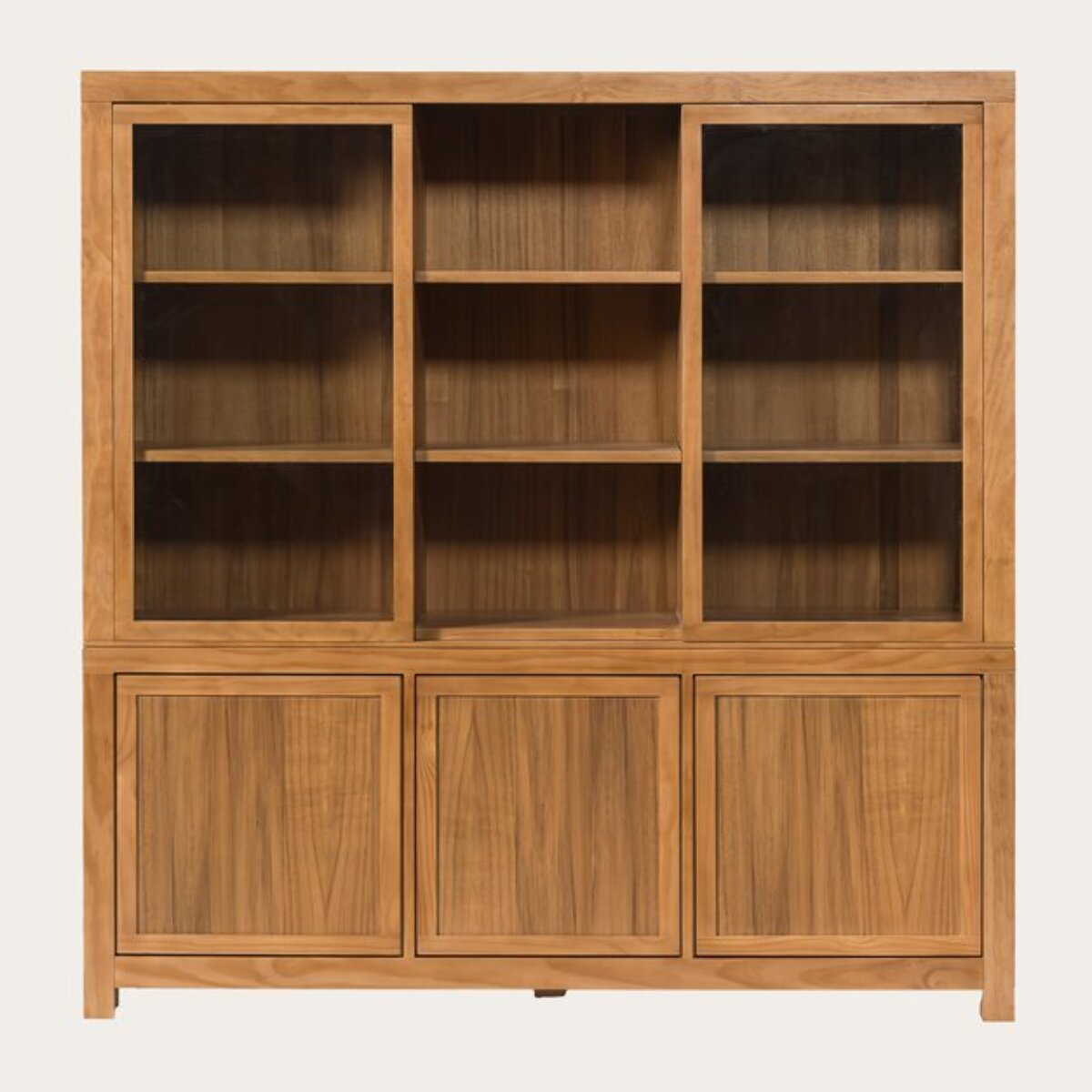 Vitrine Hindi -plaque en bois d'acacia et bois massif de mindi-couleur nogal 177 x 180 x 45 cm
