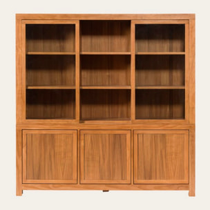 Vitrine Hindi -plaque en bois d'acacia et bois massif de mindi-couleur nogal 177 x 180 x 45 cm
