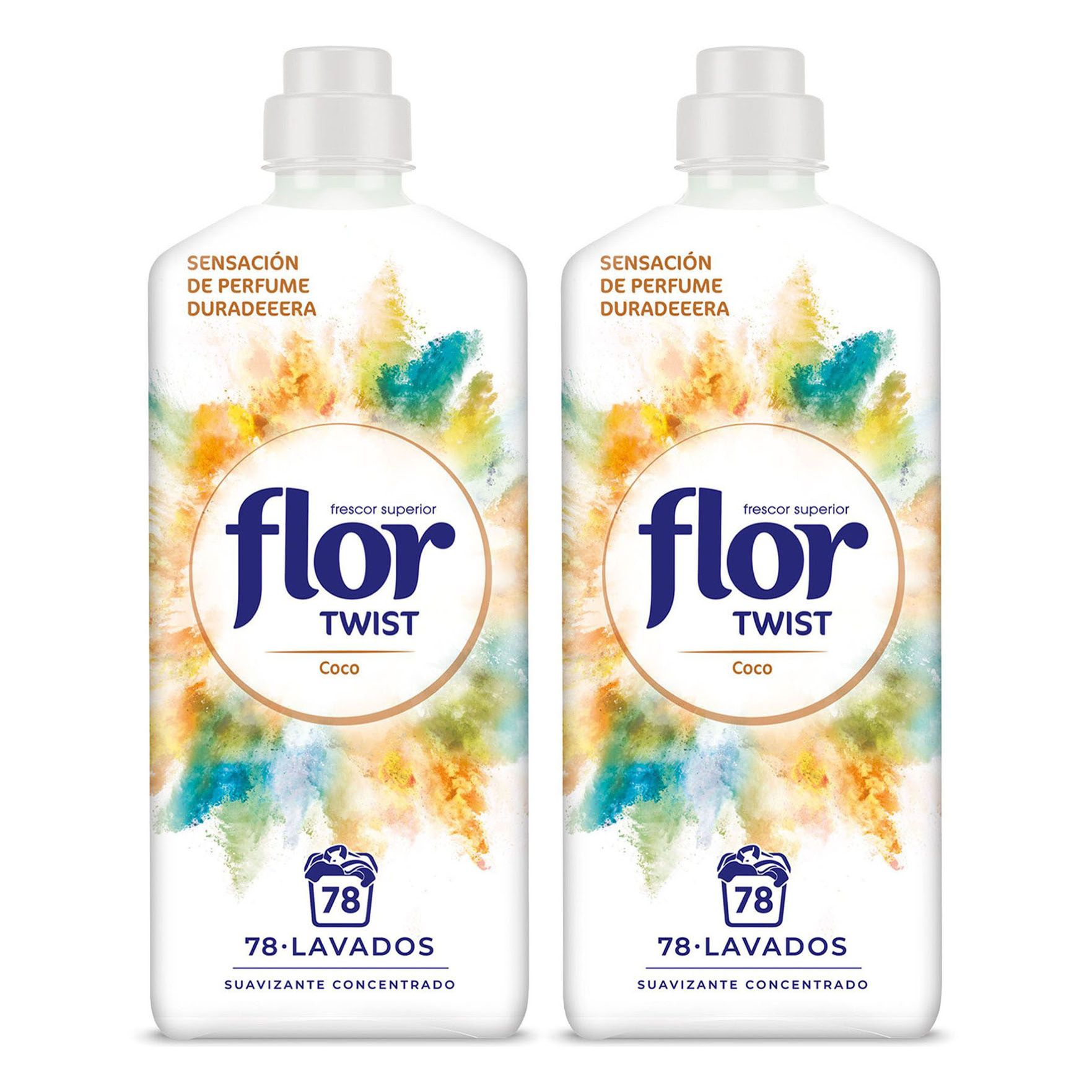 Flor Twist Coco - Suavizante concentrado para la ropa con notas naturales - 156 lavados (2 botellas x 78 dosis)