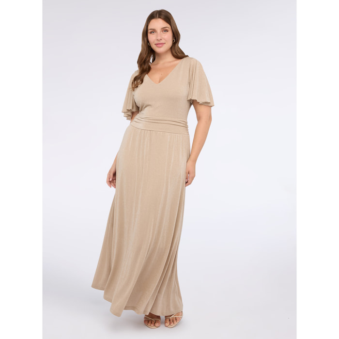 Fiorella Rubino - Vestido largo de jersey lurex con escote en V - Oro