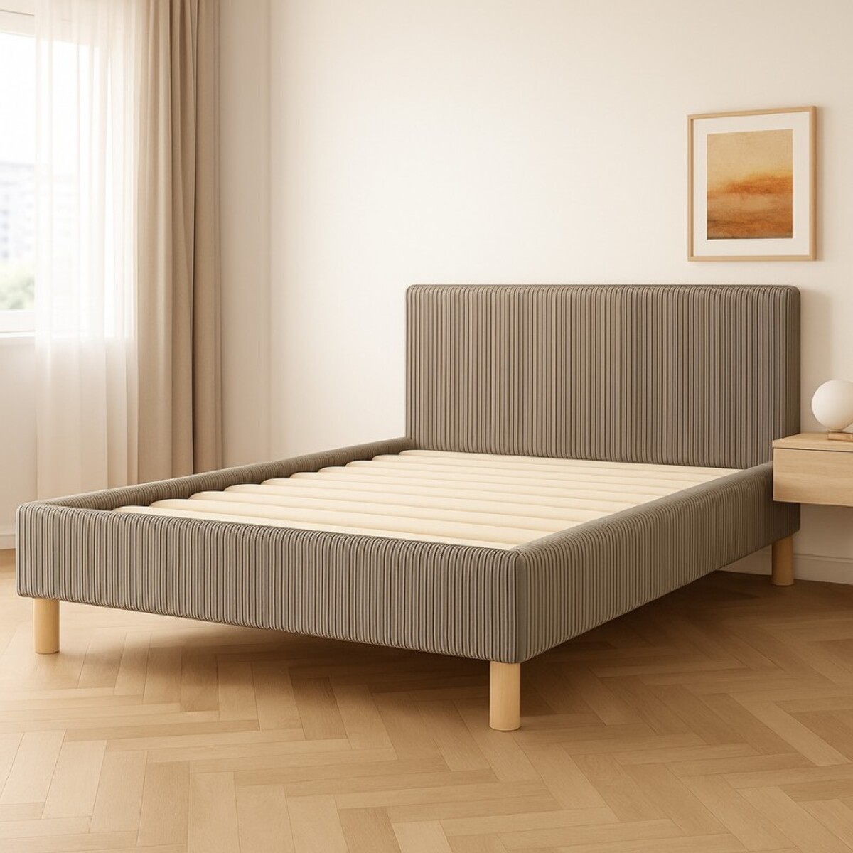 Lit Colisée avec tête de lit| Robuste et confortable | Montage simple rapide | Velours Côtelé | Gris clair