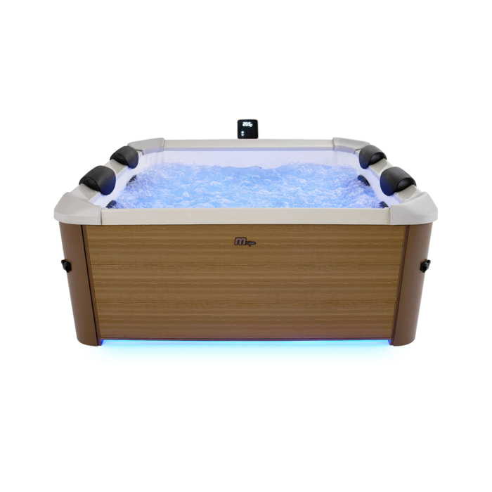 Spa rigide 6 places hydromassages. 4 coussins avec housse de protection. OSLO AMBER. beige. L 160 x P 160 x H 65 cm