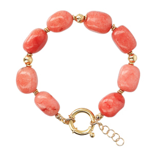 Bracciale in Argento 925 Placcato Oro Giallo 18kt con Sfere Martellate e Pietre Naturali Quarzi Rosa