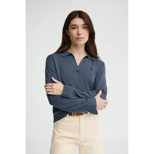 Maglione blu denim con colletto a polo con logo Rigby Go