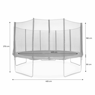 Trampoline 460cm gris avec filet de protection.  échelle. bâche. filet pour chaussures. kit d'ancrage - Neptune XXL - Trampoline de jardin 460 cm 4m | Qualité PRO.|Normes EU.