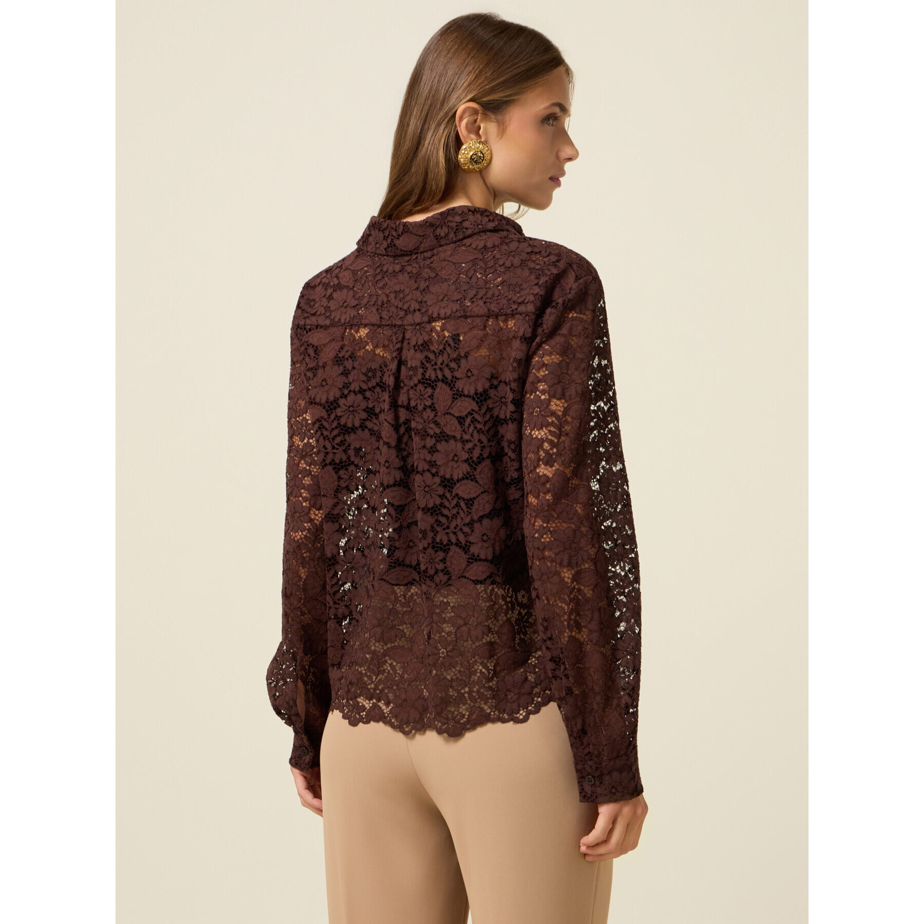 Oltre - Camicia in pizzo - Marrone