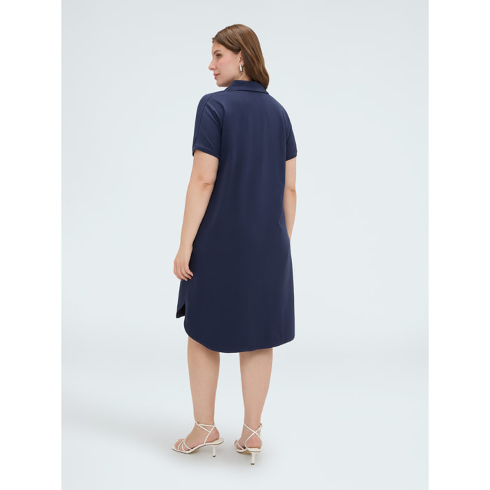 Fiorella Rubino - Vestito con colletto polo e bottone gioiello - Blu