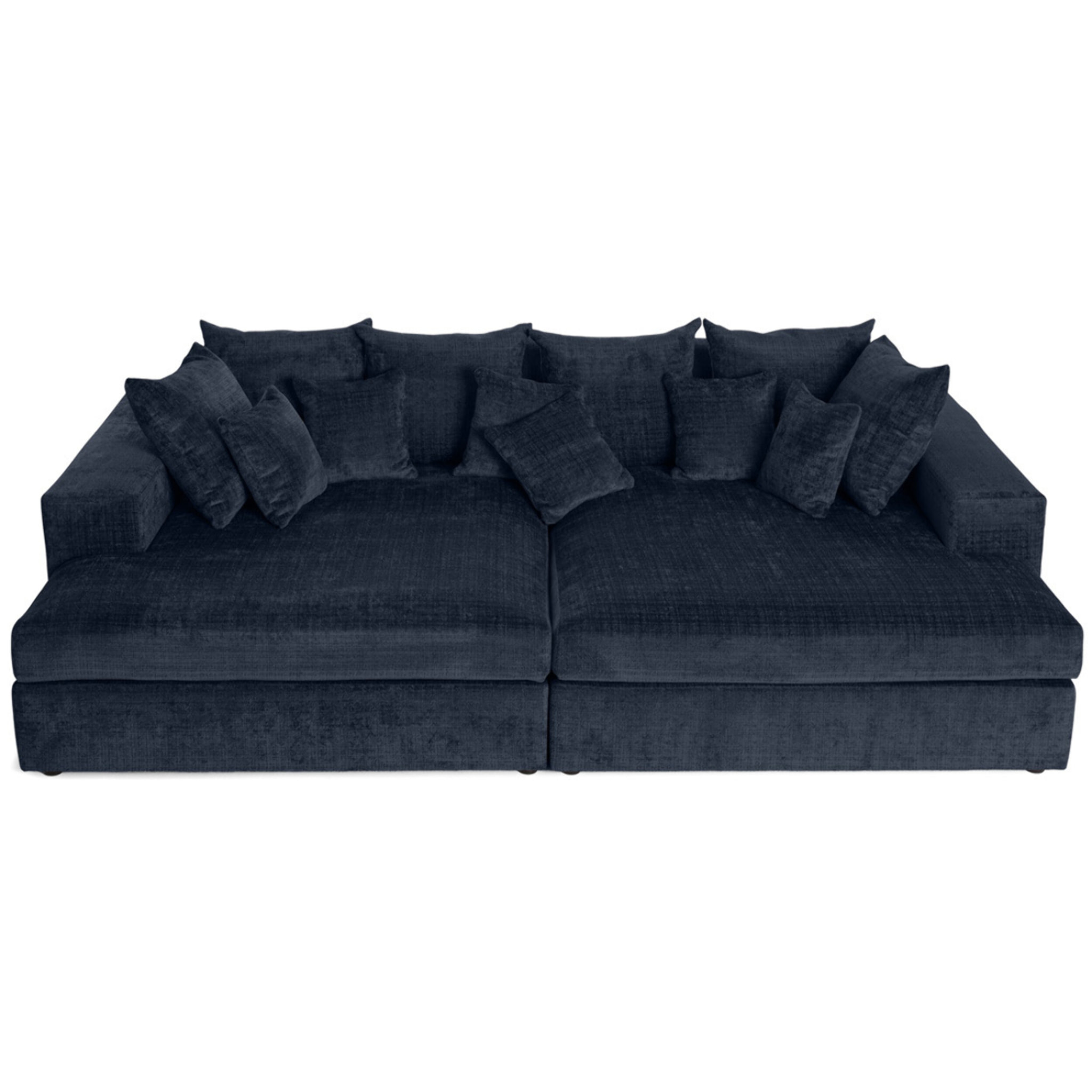Collins - canapé droit 4 places avec double méridienne - assise profonde - en velours texturé - Bleu