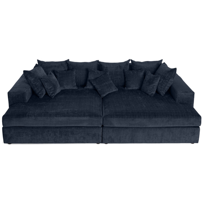 Collins - canapé droit 4 places avec double méridienne - assise profonde - en velours texturé - Bleu