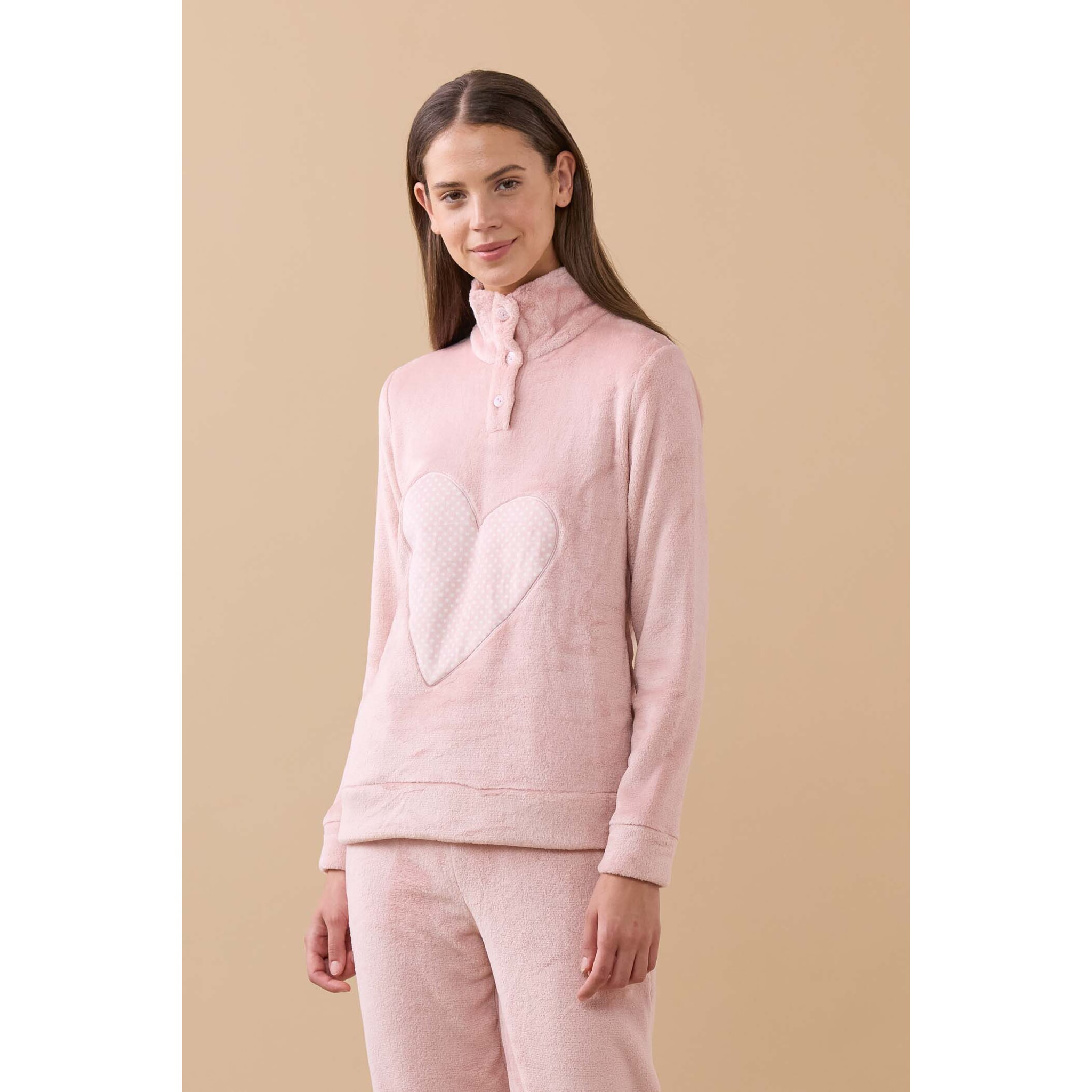 Pigiama donna heart in coral con collo tre bottoni Noidinotte