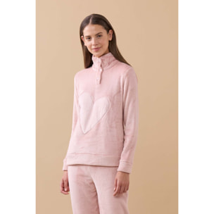 Pigiama donna heart in coral con collo tre bottoni Noidinotte