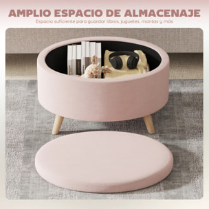 Puff Almacenaje Ovalado, Banco Almacenaje, 71x51,5x42 cm, Tapizado en Terciopelo, con Patas de Madera Maciza, Carga 120 kg, para Sala de Estar, Dormitorio, Entrada, Rosa Claro