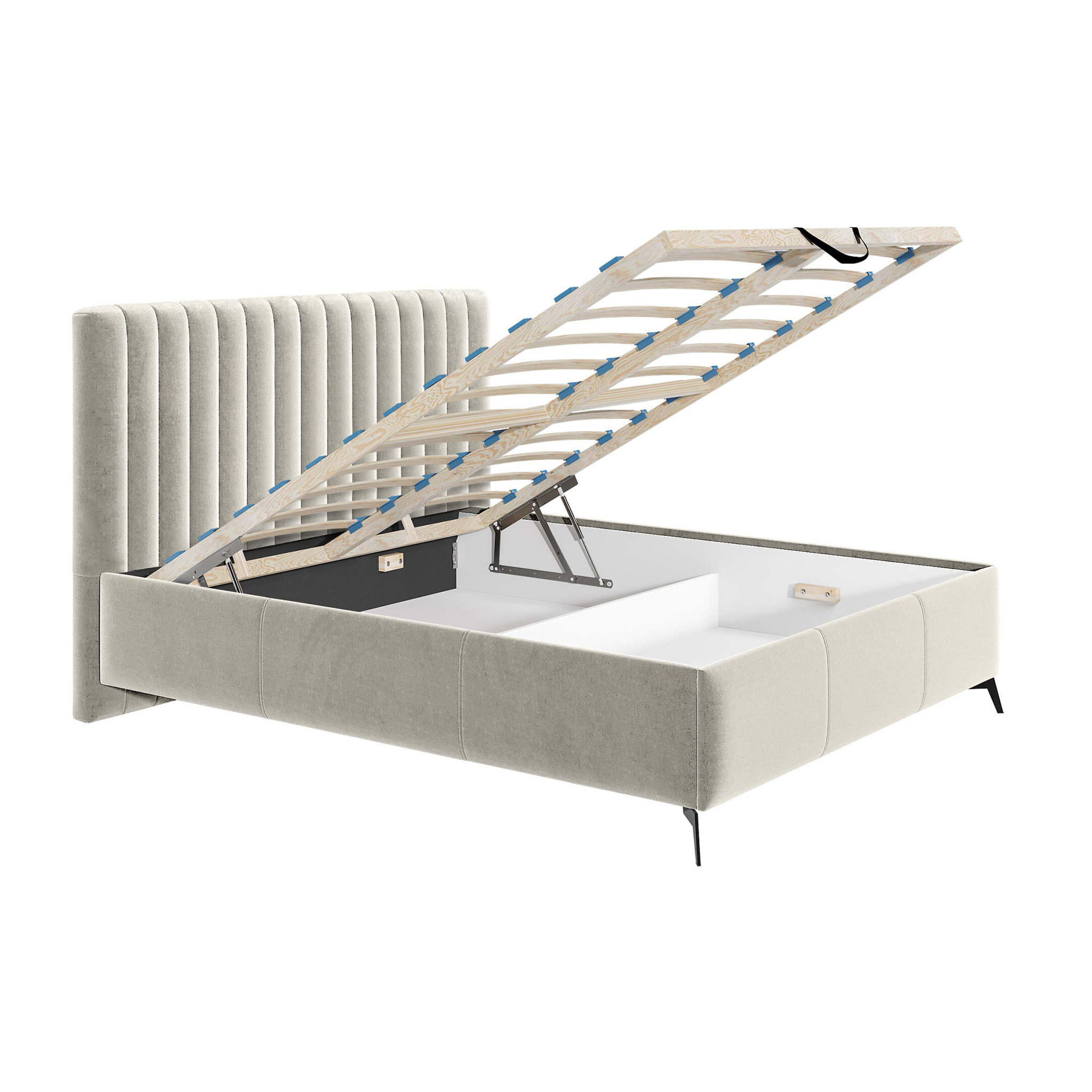 Mendoza - lit coffre - 140x200 - sommier inclus - en velours - Beige