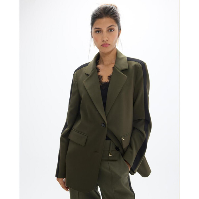 Blazer americano dritto in gros-gain con stampa animalier sul retro
