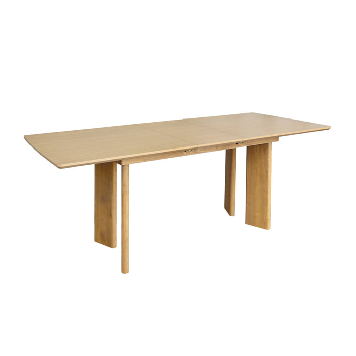 Table à manger rectangulaire extensible bois d'hévéa et placage chêne naturel 6-8 places 170-210cm - Albane