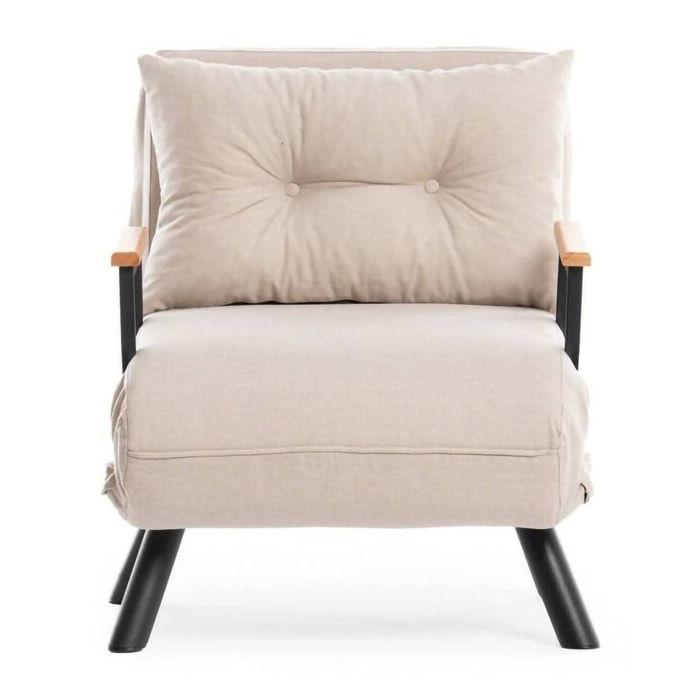 Poltrona Keoni, Seduta imbottita, Divano singolo da salotto, Sedia con braccioli, 60x78 h78 cm, Beige