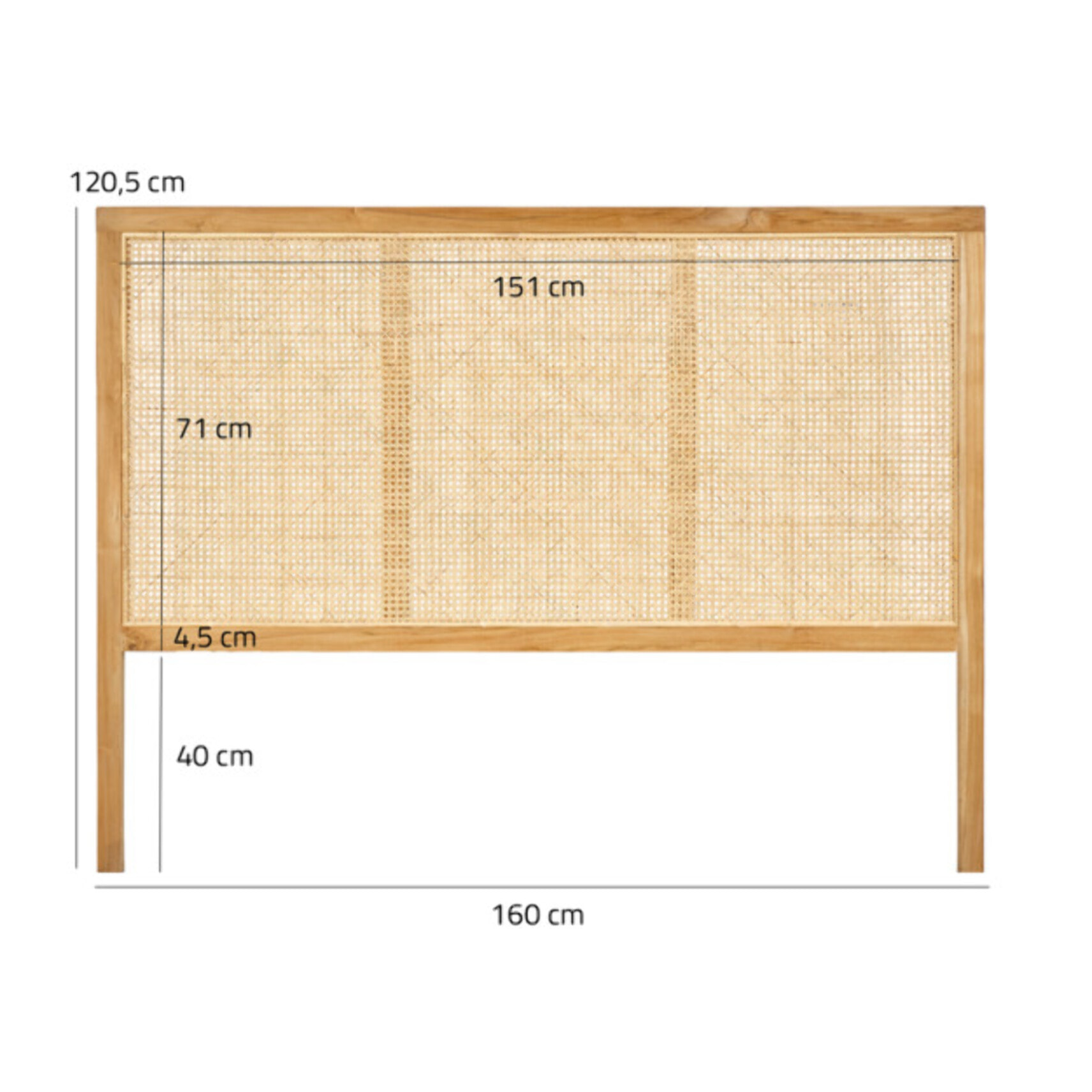 Tête de lit 160 cm en bois de teck et rotin style exotique - LINA