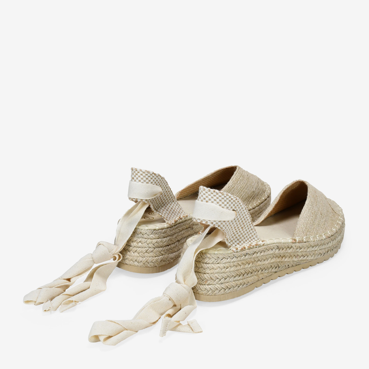 Alpargatas cuña beige en rafia con tiras largas