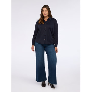 Fiorella Rubino - Camicia in jersey lurex con bottoni - Blu