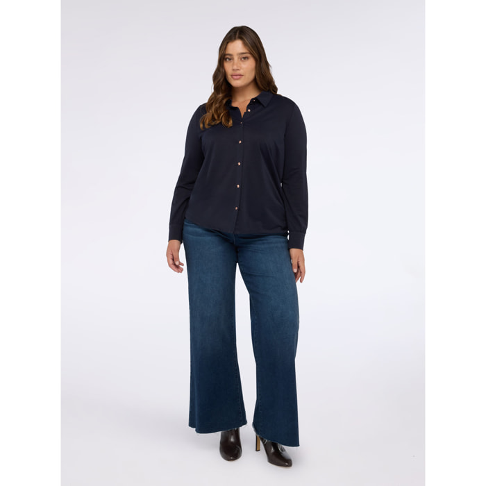 Fiorella Rubino - Camicia in jersey lurex con bottoni - Blu