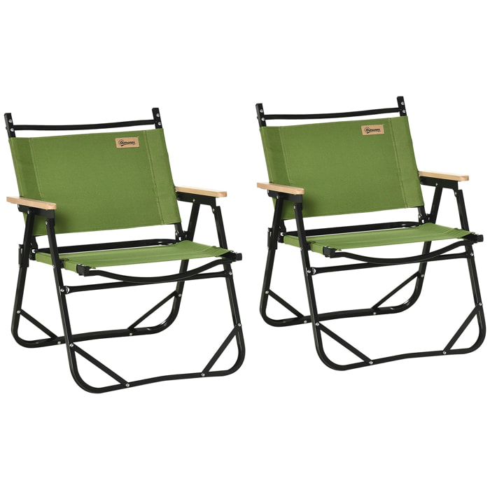 Lot de 2 chaises de plage camping pliantes - structure en aluminium avec sac de transport - dim. 55L x 55l x 66H cm vert