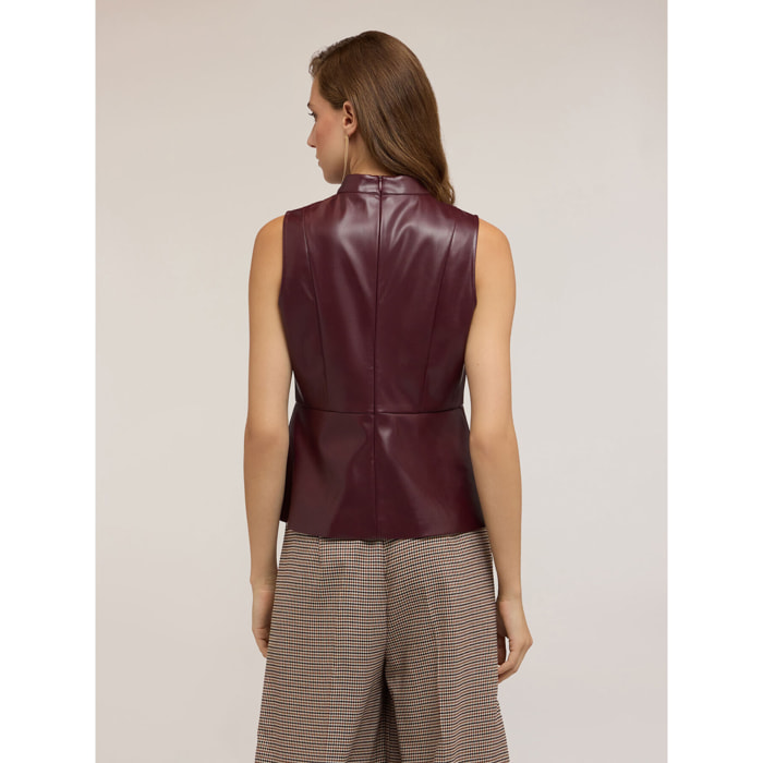 Motivi - Top de cuello alto en tejido revestido - Burgundy