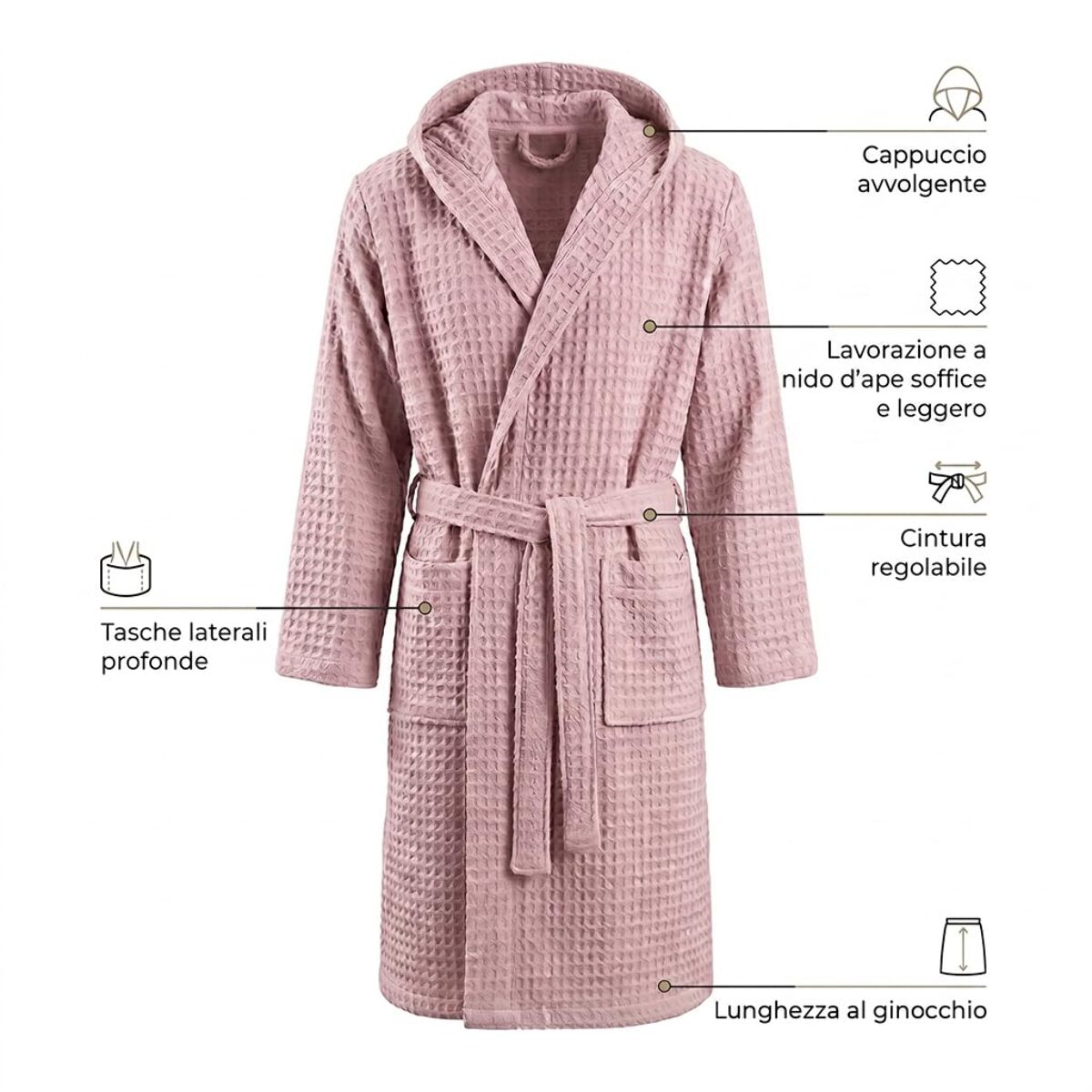 INTRECCI HOME Accappatoio Uomo e Donna, in Morbido Cotone 300 g, , Morbidezza Extra, Avvolgente, con Cappuccio e Tasche, Elegante e Confortevole,