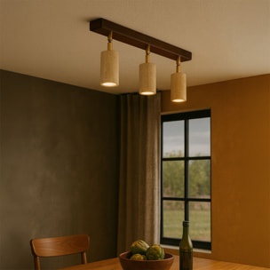 Luminaire design 3 spots orientables en travertin et effet bois TIVOLI