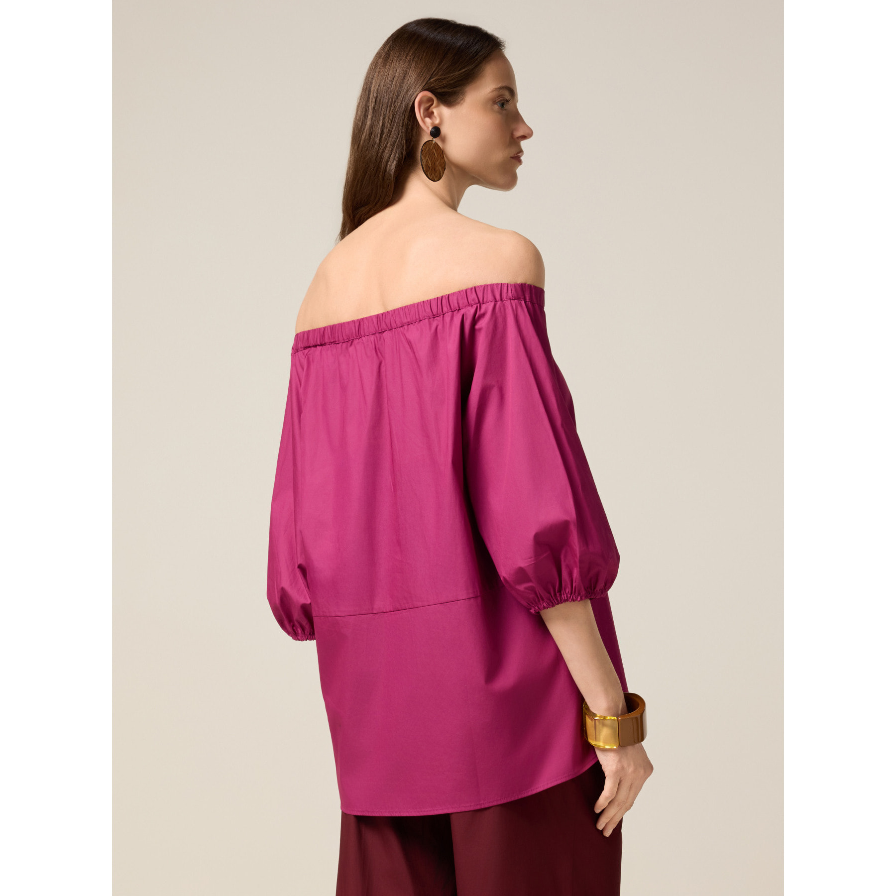 Oltre - Blusa off shoulders in cotone - Fucsia