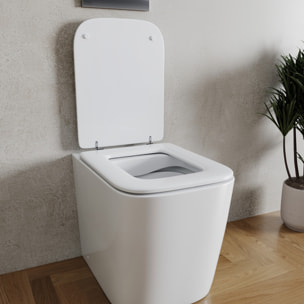 Sedile WC In Legno MDF Copriwater Tavoletta Universale Rapido Montaggio Per Tutti i WC Standard Portata 150 Kg Cerniere In Ottone 44 × 36 Cm Bianco