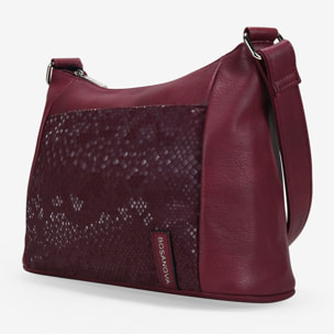 Bolso bandolera burdeos con bolsillo con grabado de serpiente