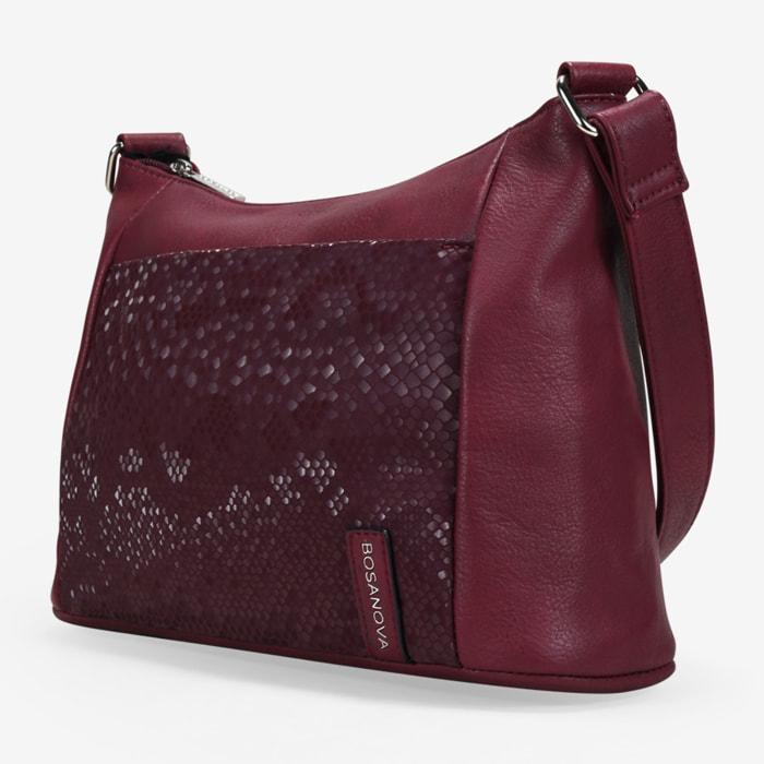 Bolso bandolera burdeos con bolsillo con grabado de serpiente