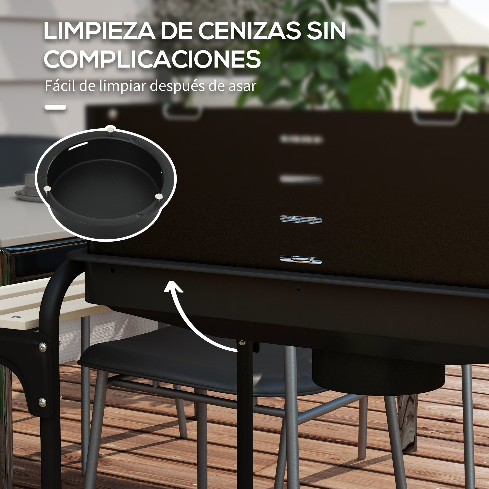 Barbacoa de Carbón con Ruedas Barbacoa Portátil 103x47x95 cm con Parrilla Ajustable en Altura de 5 Niveles Estantes y 6 Ganchos para Pícnic Camping Negro