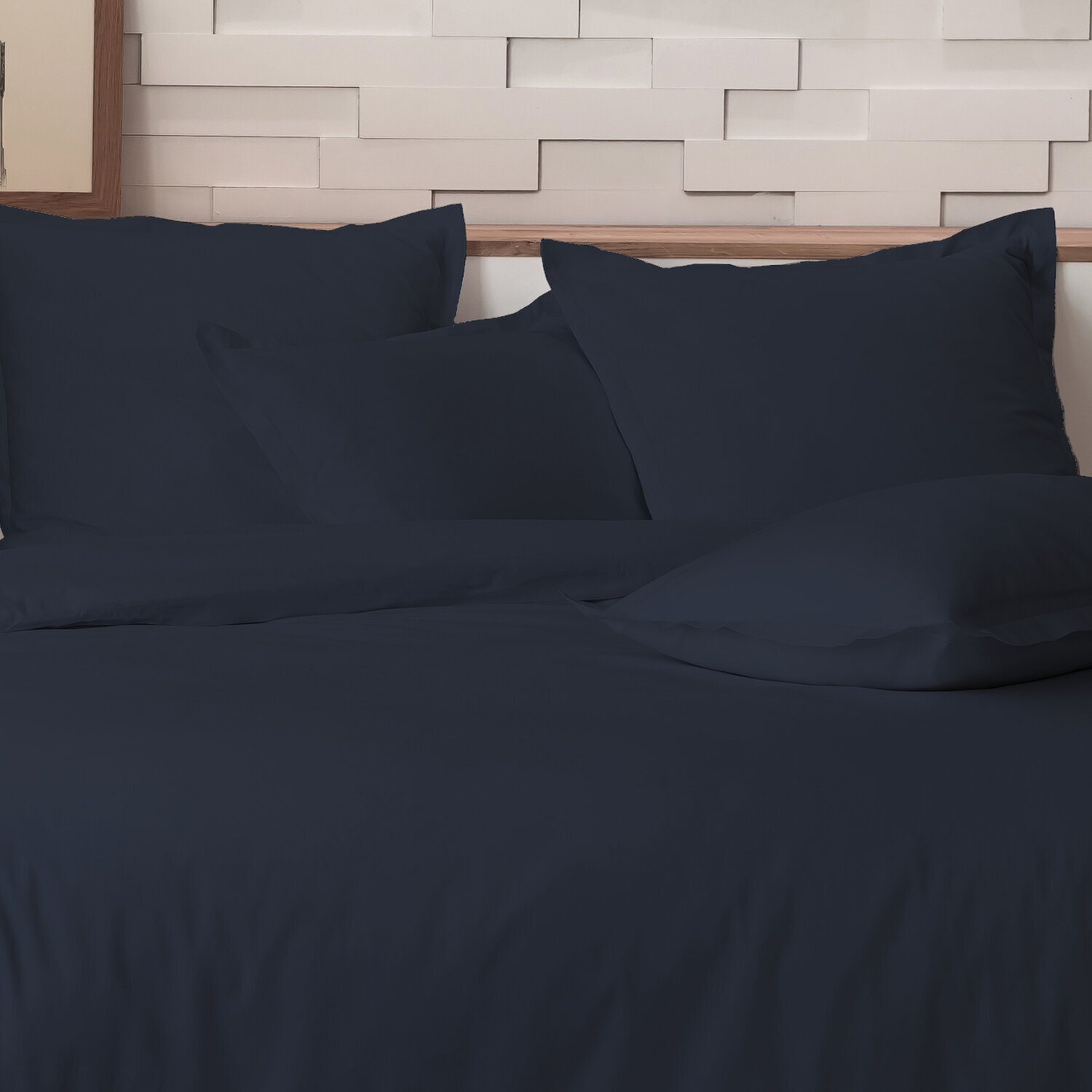 Parure housse de couette percale de coton bleu