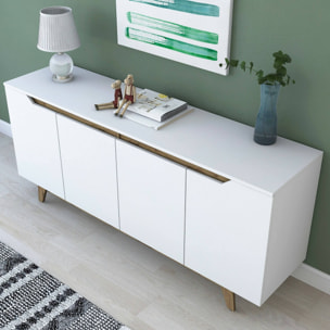 Credenza Dpaves, Buffet da soggiorno, Madia da salotto, Dispensa da cucina, 180x45h79 cm, Bianco e Noce