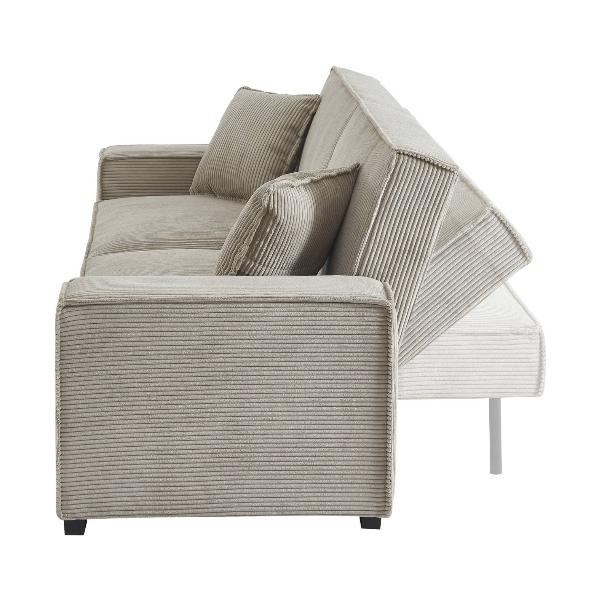 Canapé convertible 3 places beige velours côtelé L 231 x P 96.5 x H 80cm