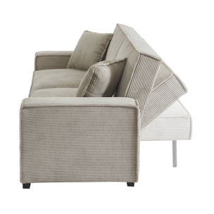 Canapé convertible 3 places beige velours côtelé L 231 x P 96.5 x H 80cm