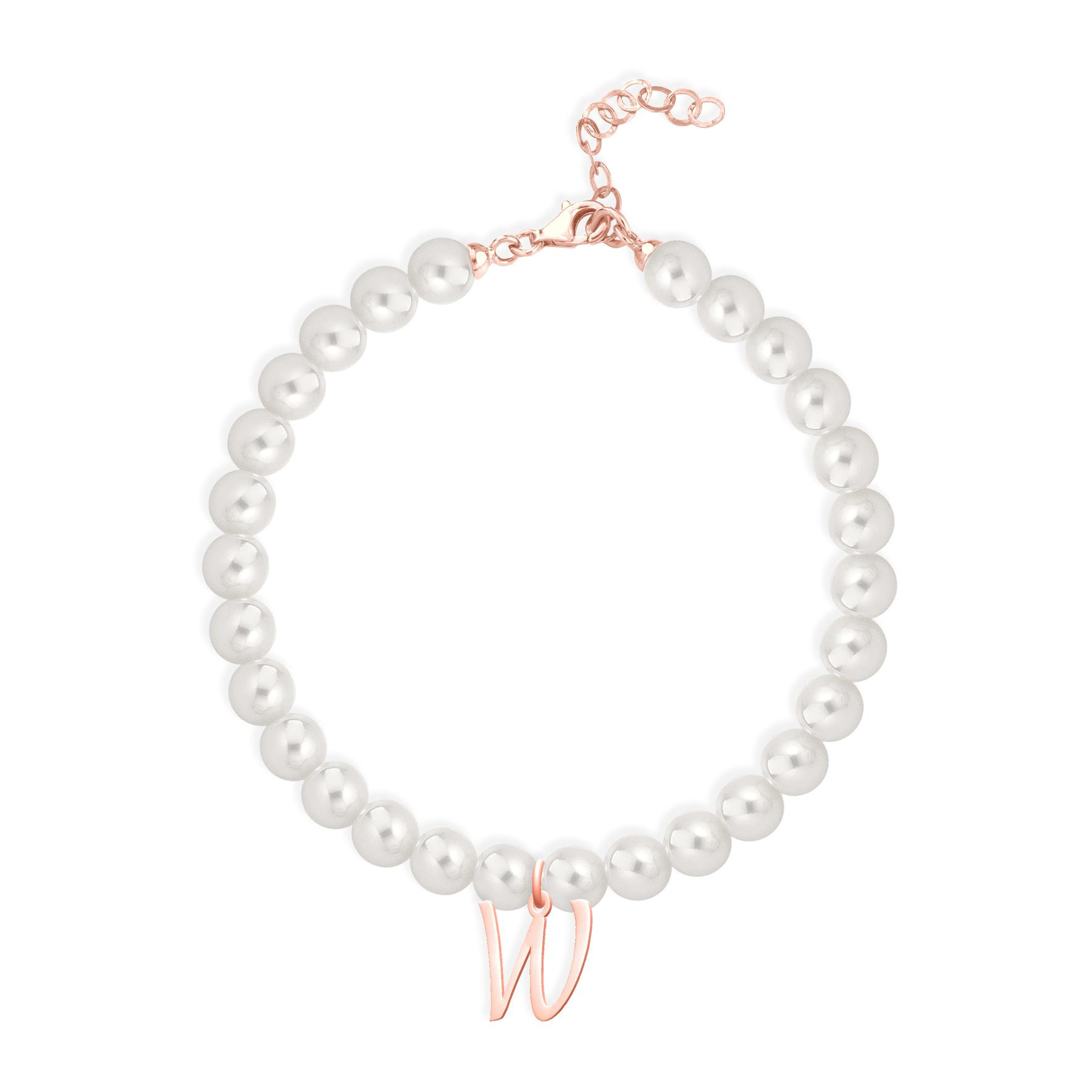 Bracciale Fujiko con Pendente Lettera W Perle Argento Rosè