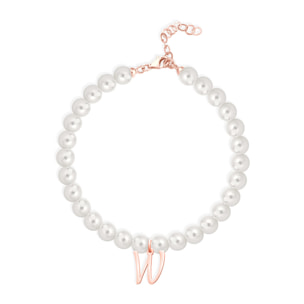 Bracciale Fujiko con Pendente Lettera W Perle Argento Rosè