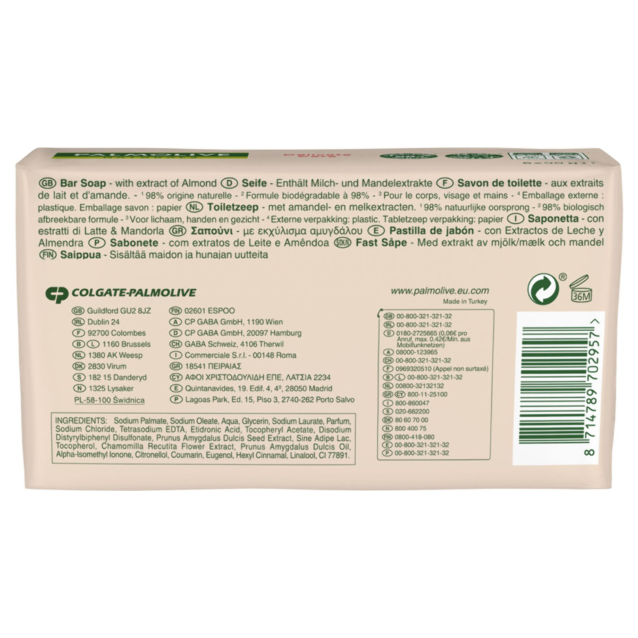 Pack de 12 - Savon Palmolive Naturals Amande - 6x90g