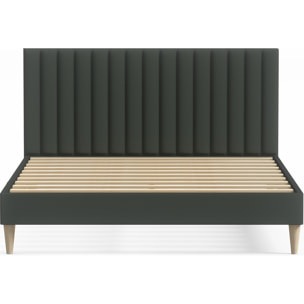 Lit adulte en velours avec tête de lit matelassée - ELIOT