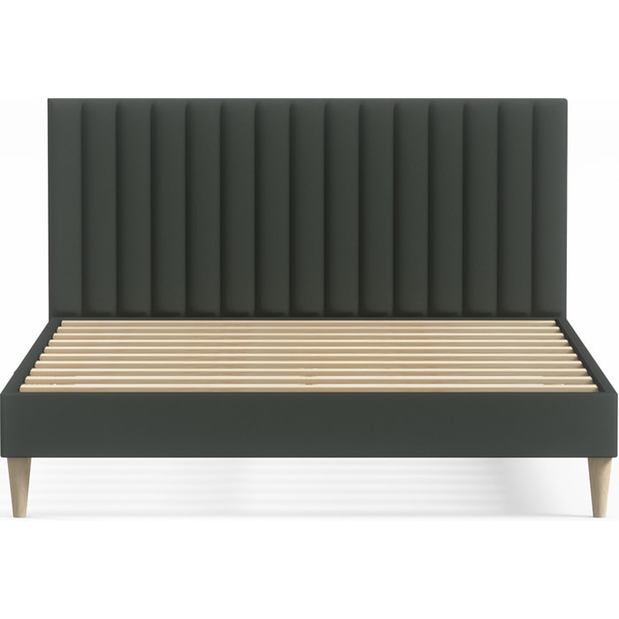 Lit adulte en velours avec tête de lit matelassée - ELIOT