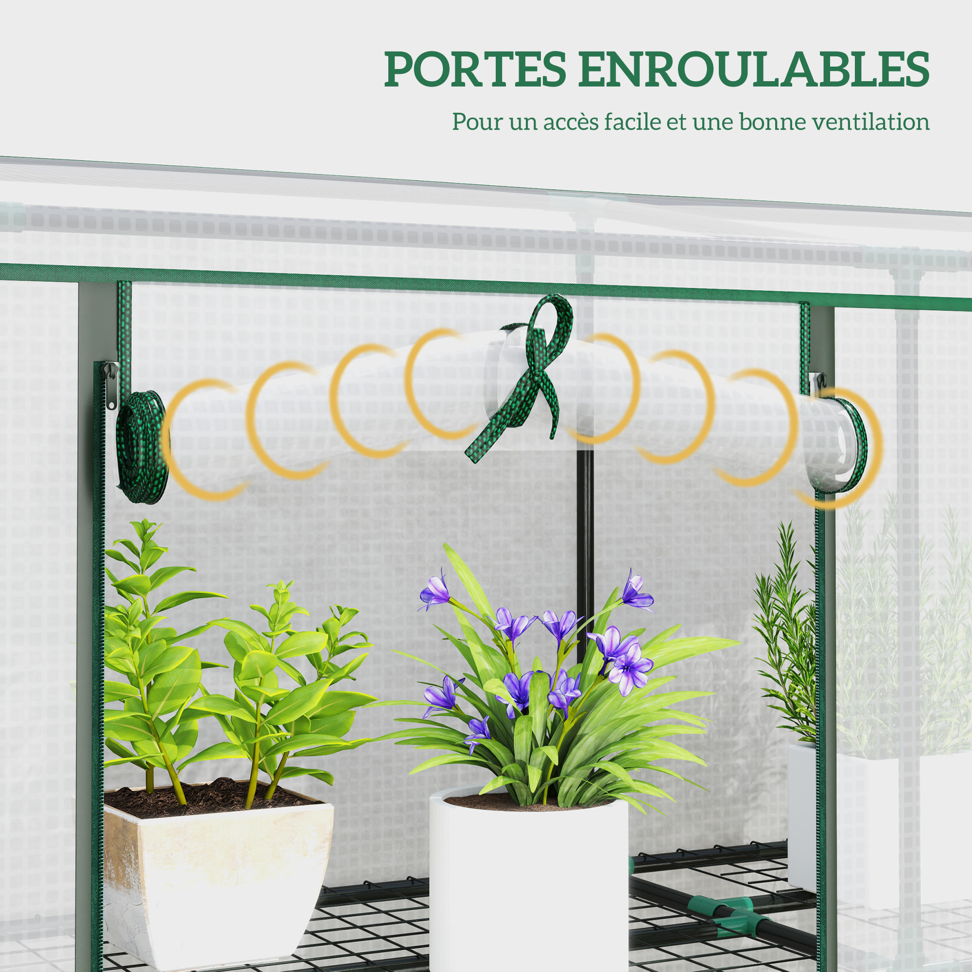 Serre de jardin balcon avec étagères métalliques 3 niveaux 3 portes acier noir PVC blanc