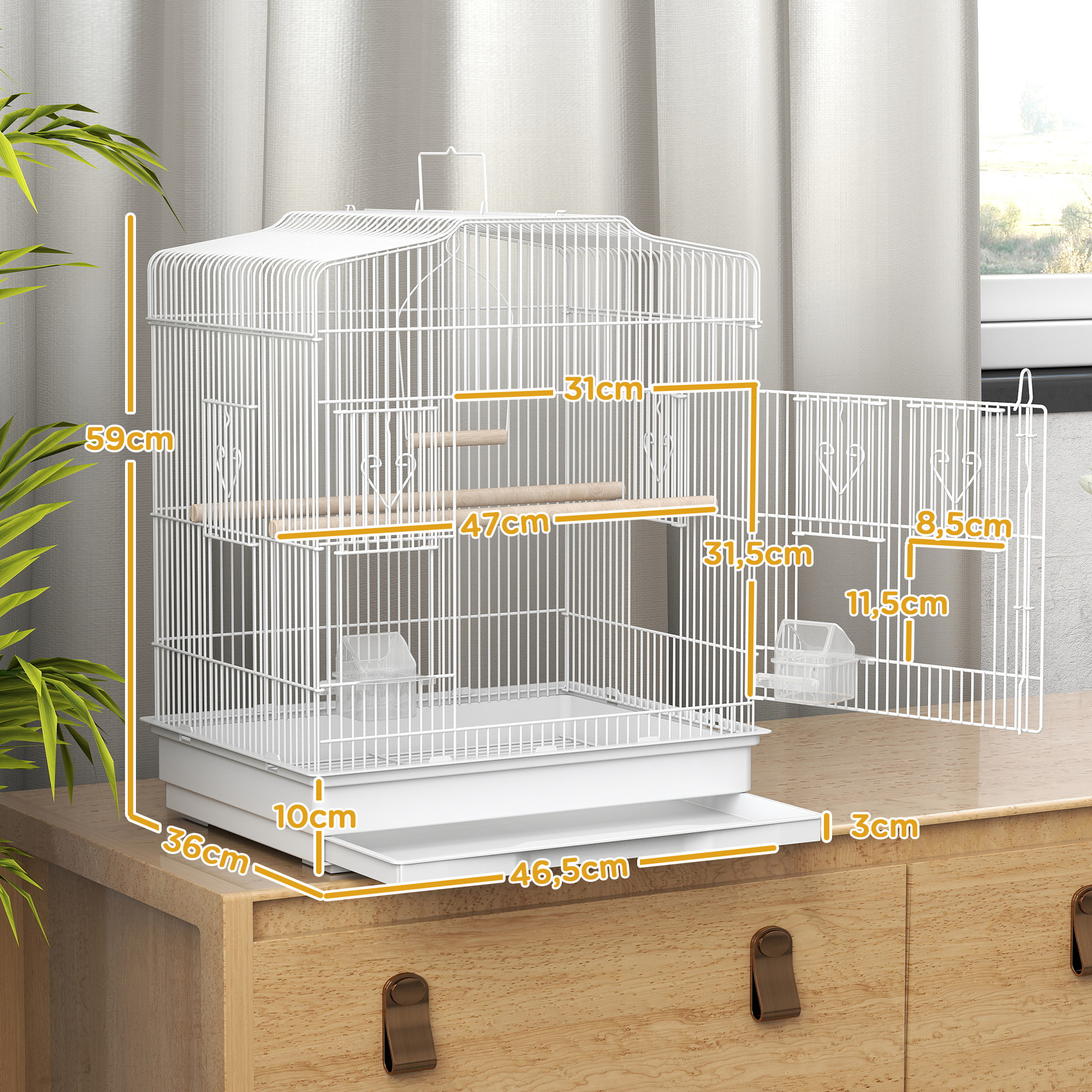 Cage oiseaux portable grande porte 5 trappes nourrissage + accessoires