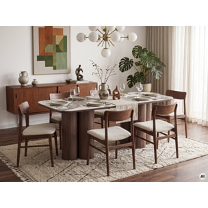 Table repas avec plateau en céramique - 160 cm -  "Zora" - 6 places - Marron